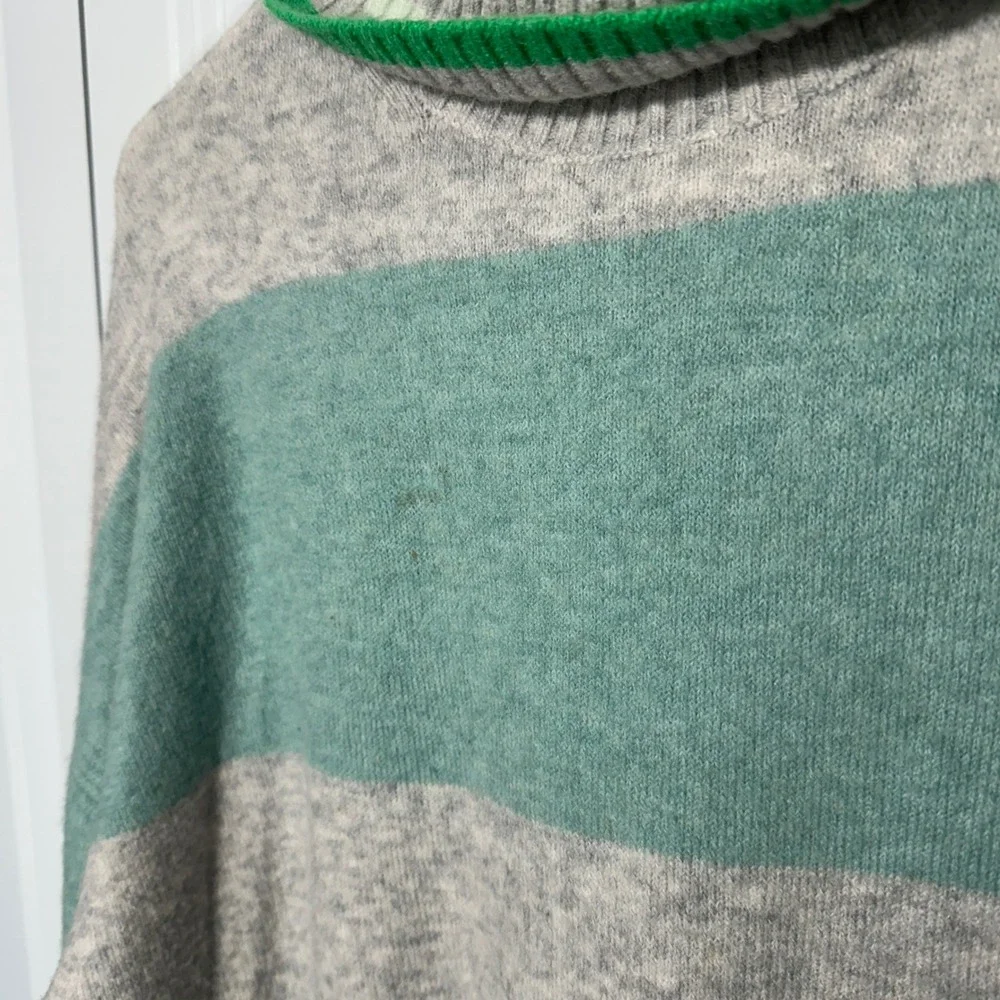 J. Crew Striped Turtleneck Sweater Supersoft Yarn Women Medium Grey Green Merino